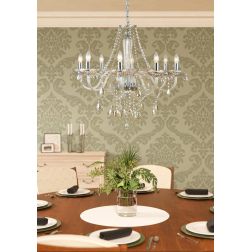 BASILANO LAMPADARIO A BRACCI CLASSICO 8 LUCI IN VETRO TRASPARENTE O COGNAC CON PENDAGLI IN CRISTALLO