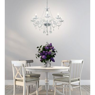 BASILANO LAMPADARIO A BRACCI CLASSICO 8 LUCI IN VETRO TRASPARENTE O COGNAC CON PENDAGLI IN CRISTALLO