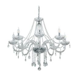 BASILANO LAMPADARIO A BRACCI CLASSICO 8 LUCI IN VETRO TRASPARENTE O COGNAC CON PENDAGLI IN CRISTALLO 2