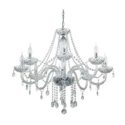 BASILANO LAMPADARIO A BRACCI CLASSICO 8 LUCI IN VETRO TRASPARENTE O COGNAC CON PENDAGLI IN CRISTALLO