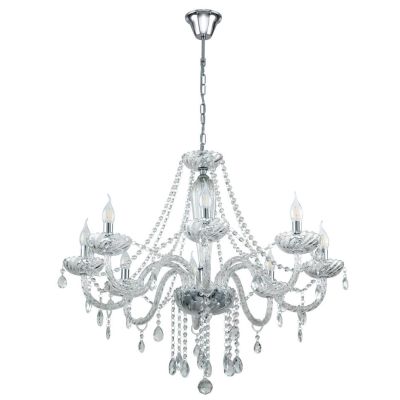 BASILANO LAMPADARIO A BRACCI CLASSICO 8 LUCI IN VETRO TRASPARENTE O COGNAC CON PENDAGLI IN CRISTALLO