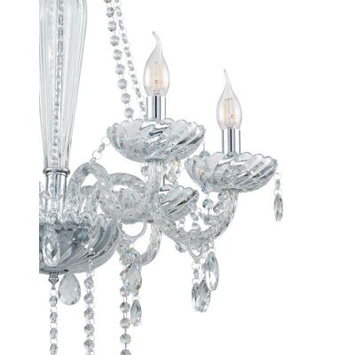 BASILANO LAMPADARIO A BRACCI CLASSICO 8 LUCI IN VETRO TRASPARENTE O COGNAC CON PENDAGLI IN CRISTALLO