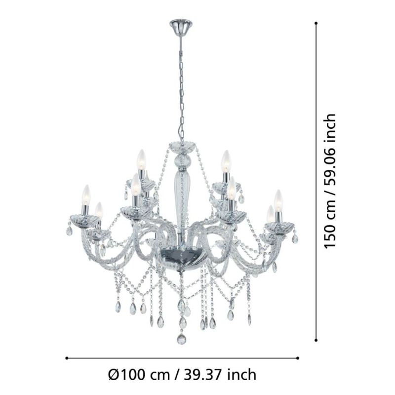 BASILANO LAMPADARIO A BRACCI CLASSICO 12 LUCI IN VETRO TRASPARENTE O COGNAC CON PENDAGLI IN CRISTALLO