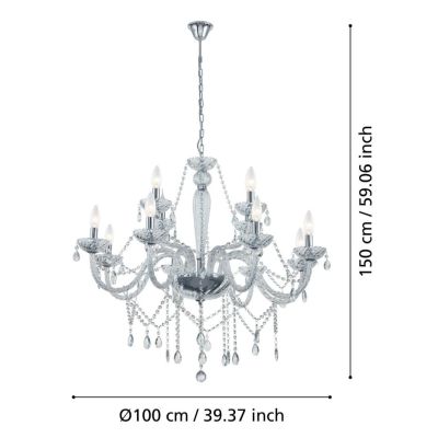 BASILANO LAMPADARIO A BRACCI CLASSICO 12 LUCI IN VETRO TRASPARENTE O COGNAC CON PENDAGLI IN CRISTALLO