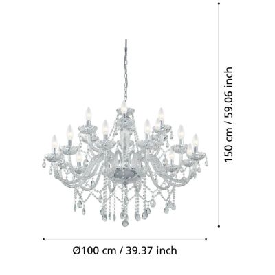 BASILANO LAMPADARIO A BRACCI CLASSICO 18 LUCI IN VETRO TRASPARENTE O COGNAC CON PENDAGLI IN CRISTALLO