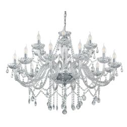 BASILANO LAMPADARIO A BRACCI CLASSICO 18 LUCI IN VETRO TRASPARENTE O COGNAC CON PENDAGLI IN CRISTALLO 2