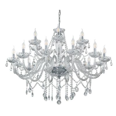 BASILANO LAMPADARIO A BRACCI CLASSICO 18 LUCI IN VETRO TRASPARENTE O COGNAC CON PENDAGLI IN CRISTALLO