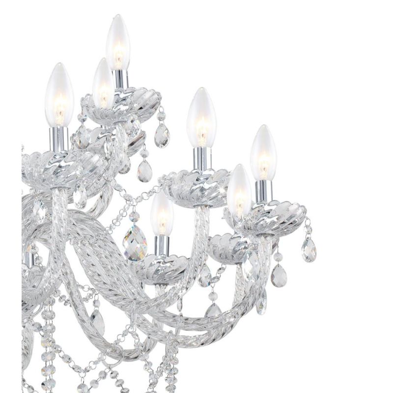 BASILANO LAMPADARIO A BRACCI CLASSICO 18 LUCI IN VETRO TRASPARENTE O COGNAC CON PENDAGLI IN CRISTALLO