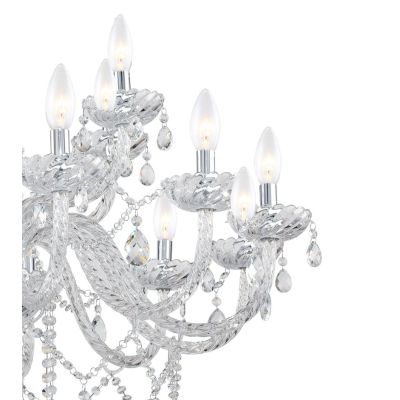 BASILANO LAMPADARIO A BRACCI CLASSICO 18 LUCI IN VETRO TRASPARENTE O COGNAC CON PENDAGLI IN CRISTALLO