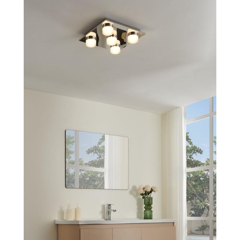 ROMENDO PLAFONIERA FINITURA CROMATA IP44 LED 27W LUCE 3000K DIMMERABILE DESIGN MODERNO