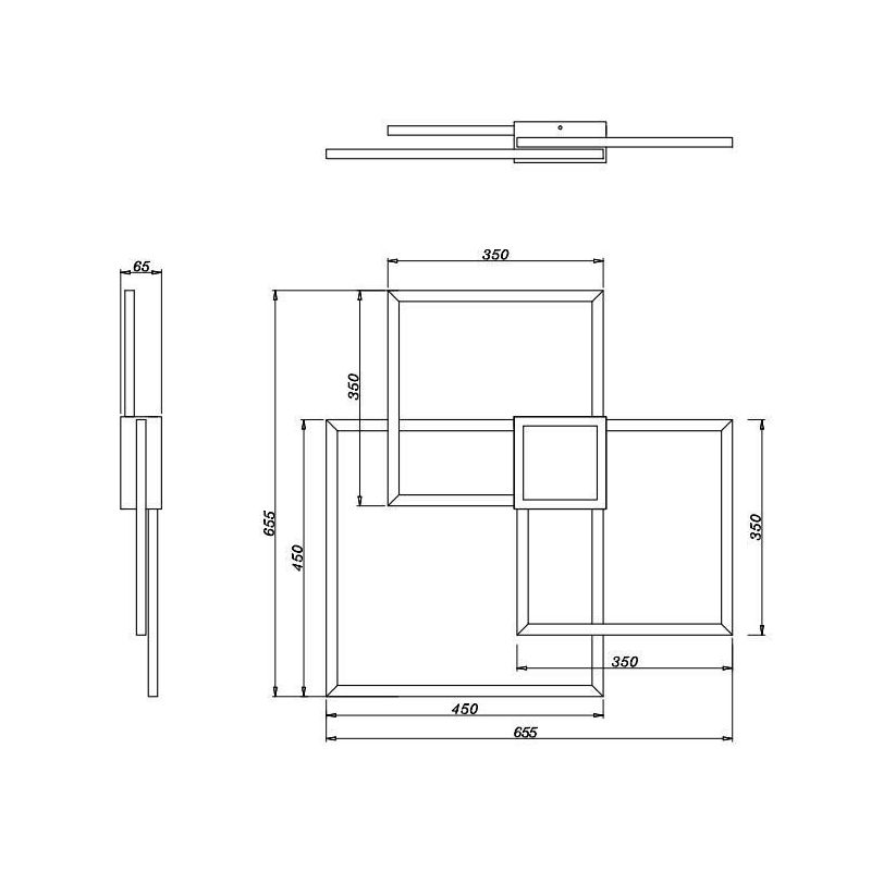 HYDRA PLAFONIERA A TRE QUADRATI E INSERTO LUCE CENTRALE LED 38W MODERNA DIMMERABILE 4 FINITURE COLORE TRIO LIGHTING - Cristalens