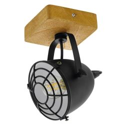 GATEBECK FARETTO SPOT ORIENTABILE STILE VINTAGE IN LEGNO E METALLO NERO CON LAMPADINA ATTACCO E14 2
