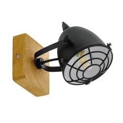 GATEBECK FARETTO SPOT ORIENTABILE STILE VINTAGE IN LEGNO E METALLO NERO CON LAMPADINA ATTACCO E14