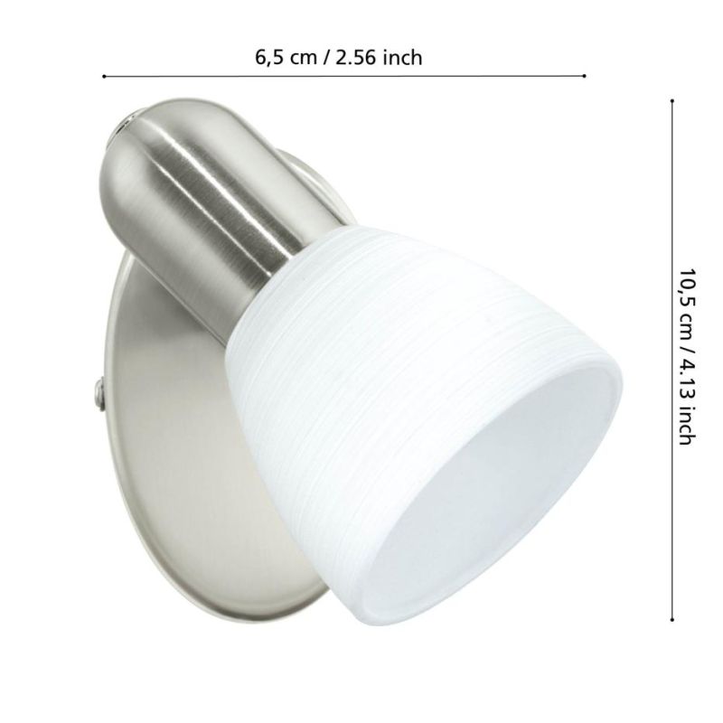 DAKAR APPLIQUE ORIENTABILE NICHEL CON DIFFUSORE IN VETRO DESIGN MODERNO LAMPADINA ATTACCO E14