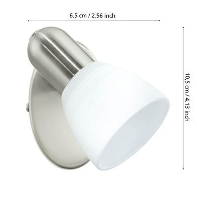 DAKAR APPLIQUE ORIENTABILE NICHEL CON DIFFUSORE IN VETRO DESIGN MODERNO LAMPADINA ATTACCO E14