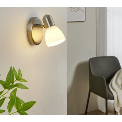 DAKAR APPLIQUE ORIENTABILE NICHEL CON DIFFUSORE IN VETRO DESIGN MODERNO LAMPADINA ATTACCO E14