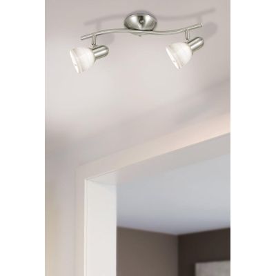 DAKAR PLAFONIERA 2 LUCI NICHEL CON DIFFUSORI ORIENTABILI IN VETRO DESIGN MODERNO LAMPADINE ATTACCO E14