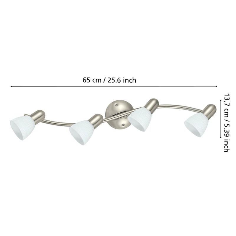 DAKAR PLAFONIERA 4 LUCI NICHEL CON DIFFUSORI ORIENTABILI IN VETRO DESIGN MODERNO LAMPADINE ATTACCO E14