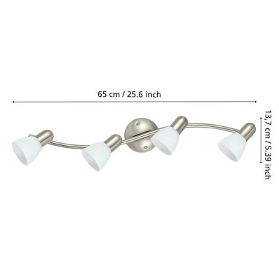 DAKAR PLAFONIERA 4 LUCI NICHEL CON DIFFUSORI ORIENTABILI IN VETRO DESIGN MODERNO LAMPADINE ATTACCO E14