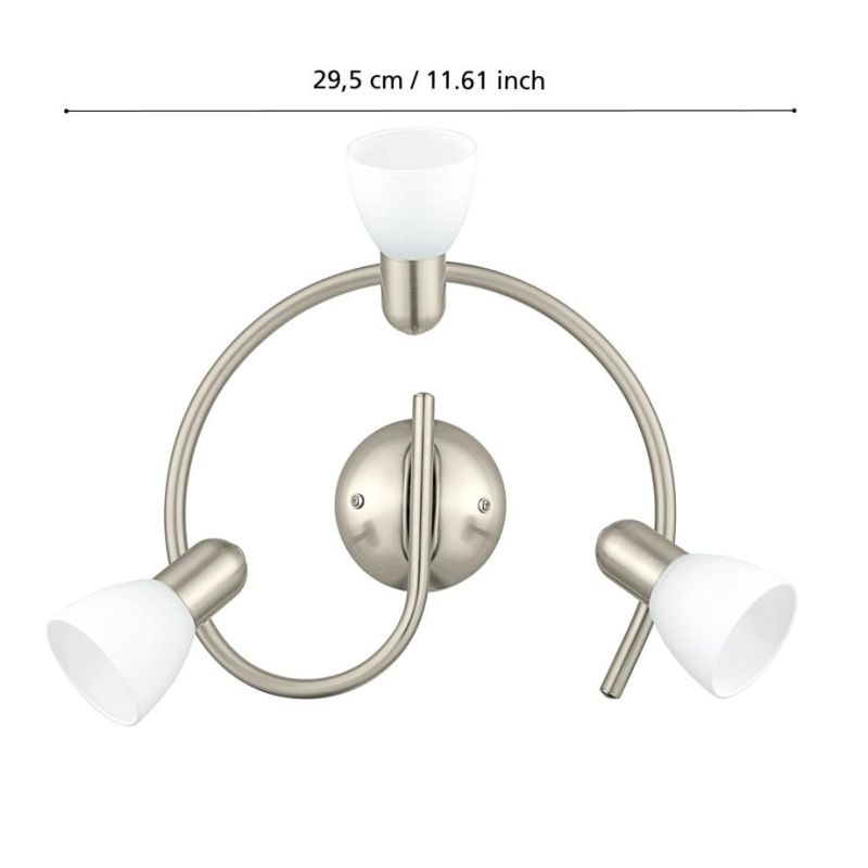 DAKAR PLAFONIERA ROTONDA 3 LUCI NICHEL CON DIFFUSORI ORIENTABILI IN VETRO DESIGN MODERNO LAMPADINE ATTACCO E14
