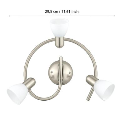 DAKAR PLAFONIERA ROTONDA 3 LUCI NICHEL CON DIFFUSORI ORIENTABILI IN VETRO DESIGN MODERNO LAMPADINE ATTACCO E14