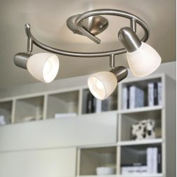 DAKAR PLAFONIERA ROTONDA 3 LUCI NICHEL CON DIFFUSORI ORIENTABILI IN VETRO DESIGN MODERNO LAMPADINE ATTACCO E14
