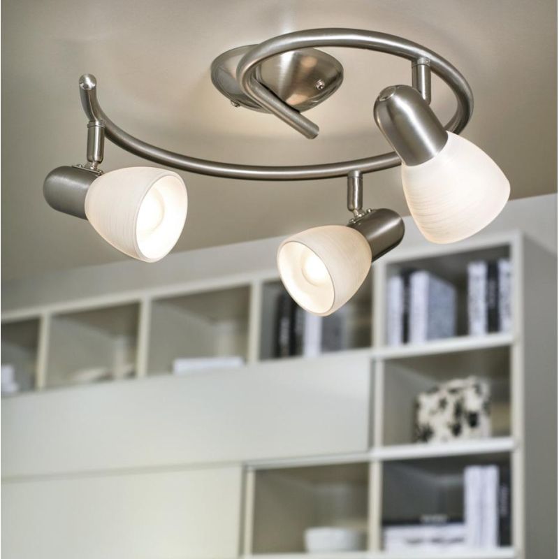 DAKAR PLAFONIERA ROTONDA 3 LUCI NICHEL CON DIFFUSORI ORIENTABILI IN VETRO DESIGN MODERNO LAMPADINE ATTACCO E14