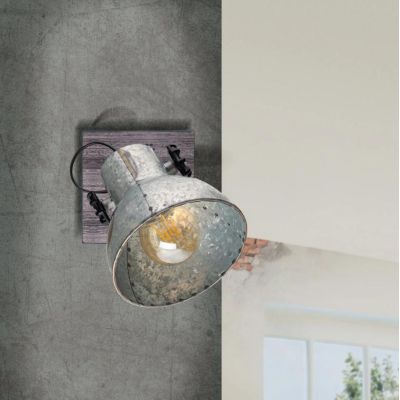 BARNSTAPLE FARETTO SPOT ORIENTABILE STILE VINTAGE IN LEGNO E METALLO ZINCATO CON LAMPADINA ATTACCO E27