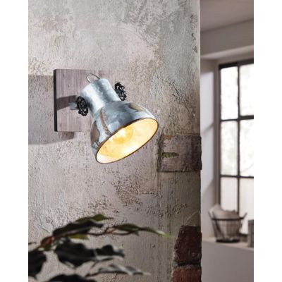 BARNSTAPLE FARETTO SPOT ORIENTABILE STILE VINTAGE IN LEGNO E METALLO ZINCATO CON LAMPADINA ATTACCO E27