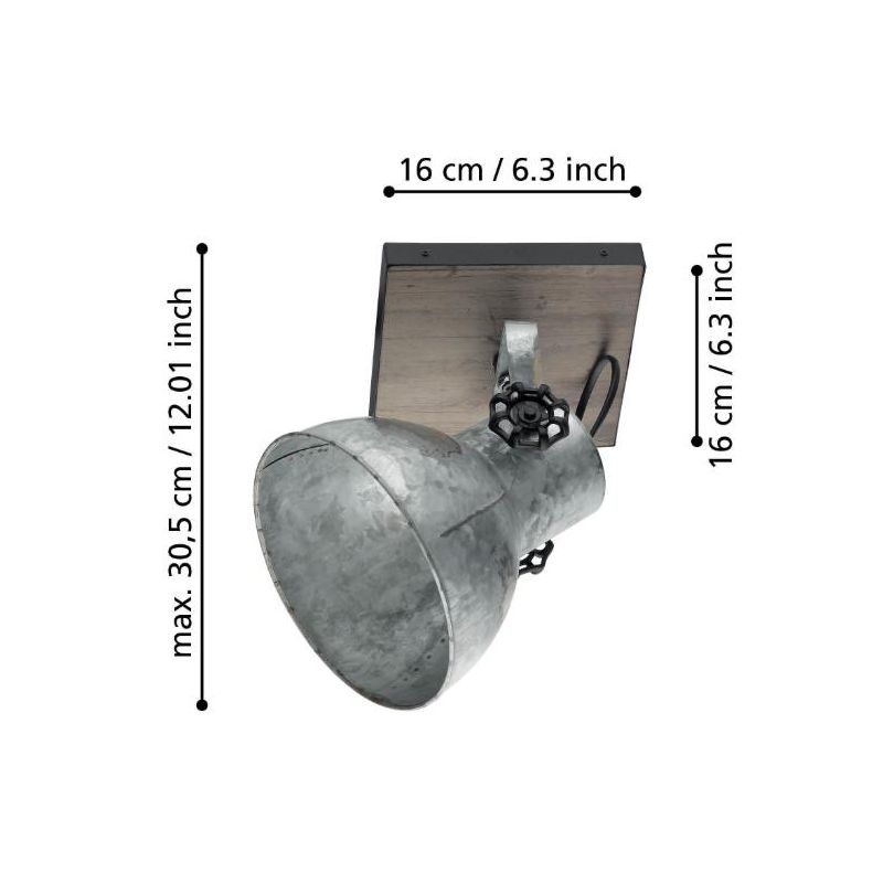 BARNSTAPLE FARETTO SPOT ORIENTABILE STILE VINTAGE IN LEGNO E METALLO ZINCATO CON LAMPADINA ATTACCO E27