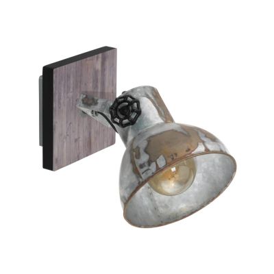 BARNSTAPLE FARETTO SPOT ORIENTABILE STILE VINTAGE IN LEGNO E METALLO ZINCATO CON LAMPADINA ATTACCO E27
