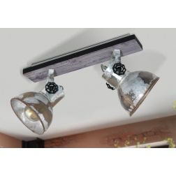 BARNSTAPLE FARETTO SPOT 2 LUCI ORIENTABILI STILE VINTAGE IN LEGNO E METALLO ZINCATO CON LAMPADINE ATTACCO E27
