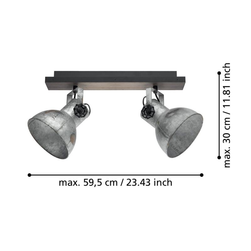 BARNSTAPLE FARETTO SPOT 2 LUCI ORIENTABILI STILE VINTAGE IN LEGNO E METALLO ZINCATO CON LAMPADINE ATTACCO E27