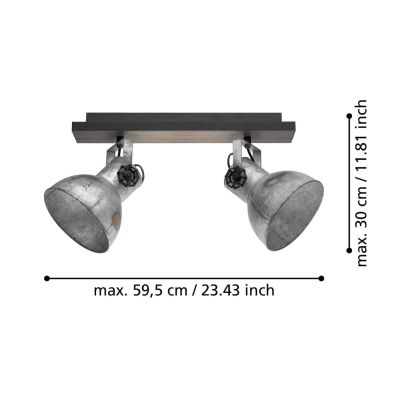 BARNSTAPLE FARETTO SPOT 2 LUCI ORIENTABILI STILE VINTAGE IN LEGNO E METALLO ZINCATO CON LAMPADINE ATTACCO E27
