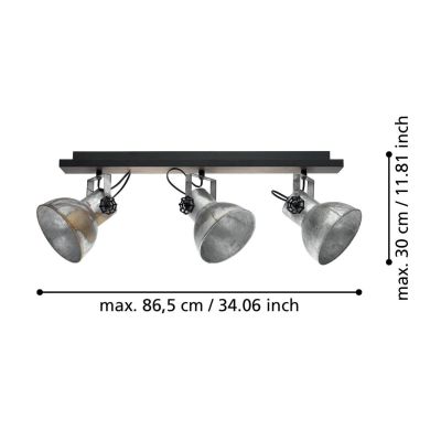 BARNSTAPLE FARETTO SPOT 3 LUCI ORIENTABILI STILE VINTAGE IN LEGNO E METALLO ZINCATO CON LAMPADINE ATTACCO E27