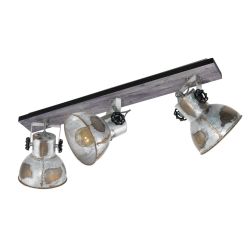 BARNSTAPLE FARETTO SPOT 3 LUCI ORIENTABILI STILE VINTAGE IN LEGNO E METALLO ZINCATO CON LAMPADINE ATTACCO E27