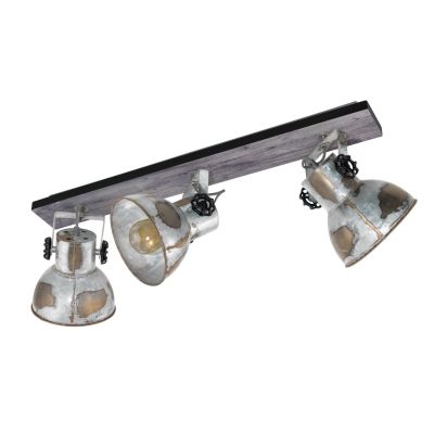 BARNSTAPLE FARETTO SPOT 3 LUCI ORIENTABILI STILE VINTAGE IN LEGNO E METALLO ZINCATO CON LAMPADINE ATTACCO E27