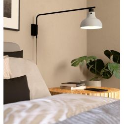 MATLOCK LAMPADA DA PARETE NERA E BIANCA MODERNA BRACCIO ORIENTABILE LAMPADINA ATTACCO E27
