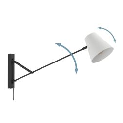FORCADET LAMPADA DA PARETE ORIENTABILE NERA CON DIFFUSORE BIANCO MODERNA LAMPADINA ATTACCO E27 2