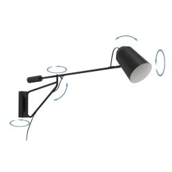 LORETO LAMPADA DA PARETE CON BRACCIO ORIENTABILE METALLO NERO MODERNA LAMPADINA ATTACCO E27 2