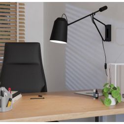 LORETO LAMPADA DA PARETE CON BRACCIO ORIENTABILE METALLO NERO MODERNA LAMPADINA ATTACCO E27