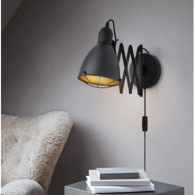 TREBURLEY LAMPADA DA PARETE CON BRACCIO A PANTOGRAFO METALLO NERO LAMPADINA ATTACCO E27