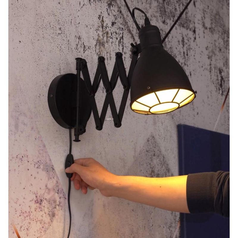 TREBURLEY LAMPADA DA PARETE CON BRACCIO A PANTOGRAFO METALLO NERO LAMPADINA ATTACCO E27