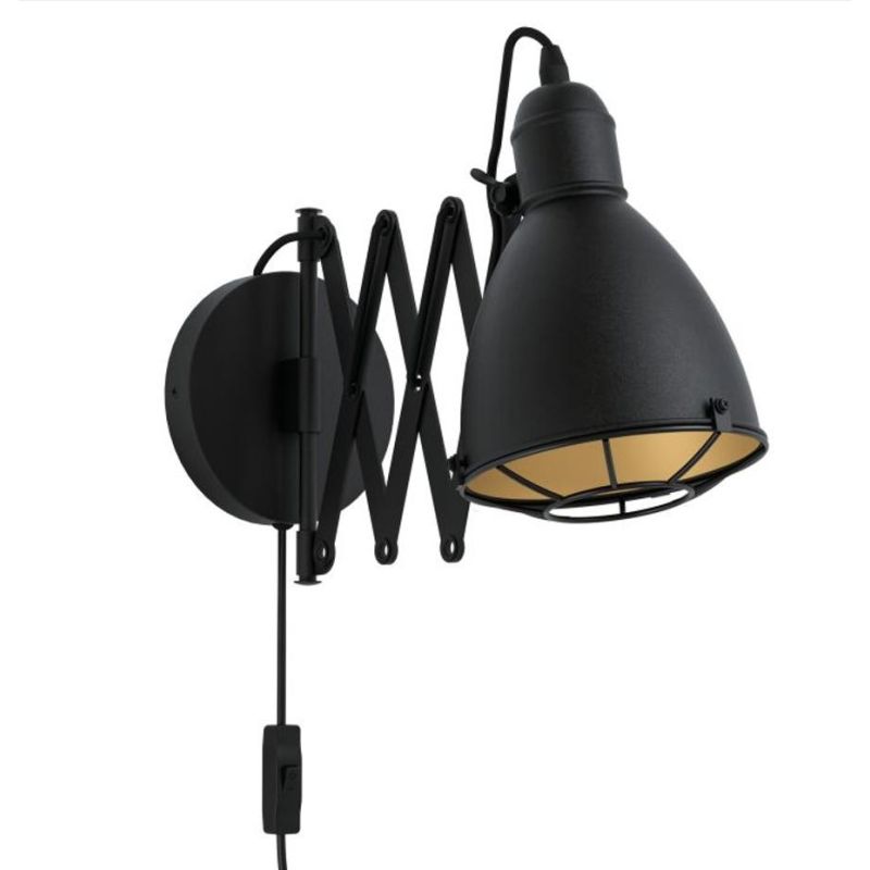 TREBURLEY LAMPADA DA PARETE CON BRACCIO A PANTOGRAFO METALLO NERO LAMPADINA ATTACCO E27