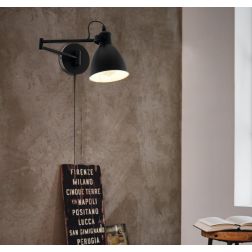 SAN PERI LAMPADA DA PARETE CON BRACCIO ORIENTABILE IN METALLO NERO MODERNA LAMPADINA ATTACCO E27