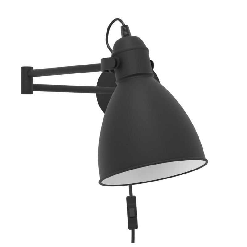 SAN PERI LAMPADA DA PARETE CON BRACCIO ORIENTABILE IN METALLO NERO MODERNA LAMPADINA ATTACCO E27