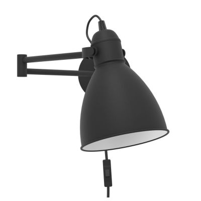 SAN PERI LAMPADA DA PARETE CON BRACCIO ORIENTABILE IN METALLO NERO MODERNA LAMPADINA ATTACCO E27