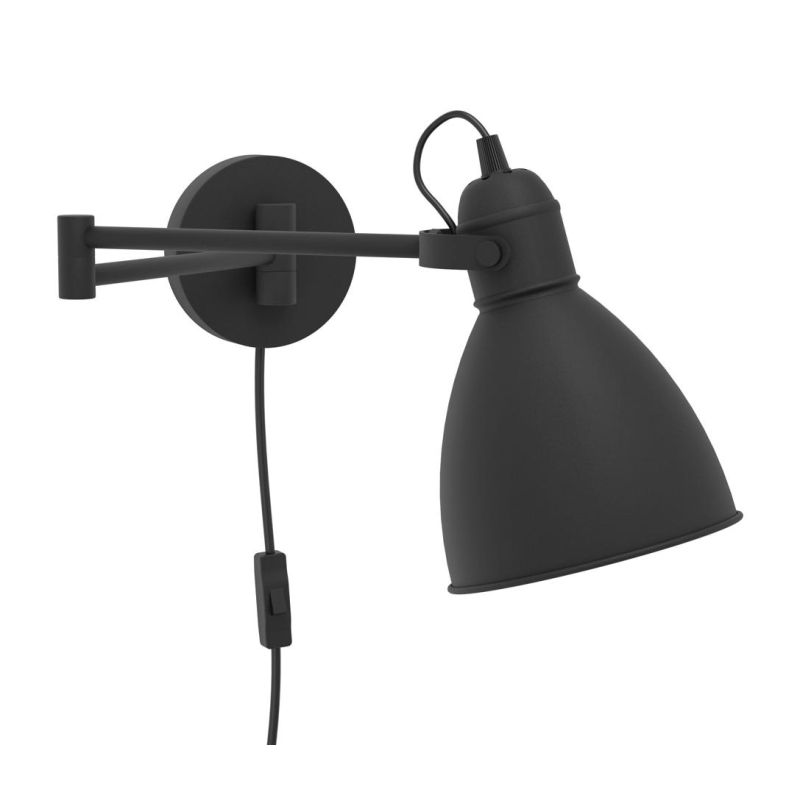 SAN PERI LAMPADA DA PARETE CON BRACCIO ORIENTABILE IN METALLO NERO MODERNA LAMPADINA ATTACCO E27