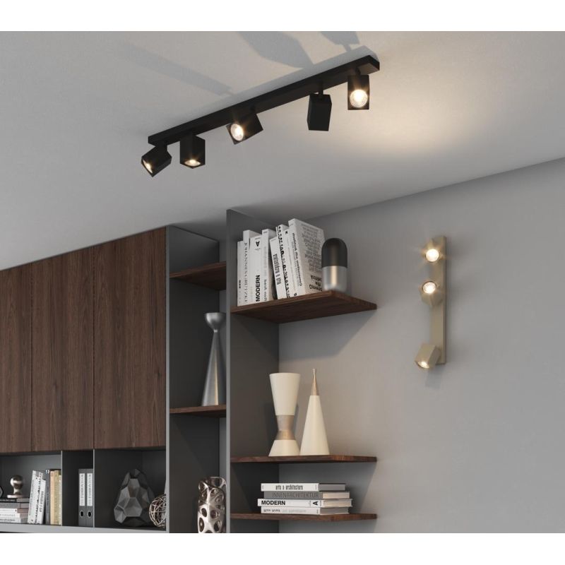 KIBO FARETTO A 3 LUCI CON SPOT QUADRATI ORIENTABILI DA SOFFITTO O PARETE 3 COLORI LAMPADINE ATTACCO GU10