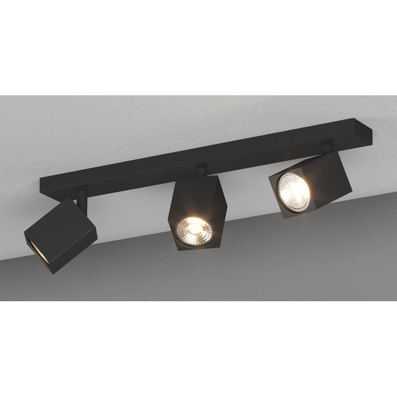 KIBO FARETTO A 3 LUCI CON SPOT QUADRATI ORIENTABILI DA SOFFITTO O PARETE 3 COLORI LAMPADINE ATTACCO GU10